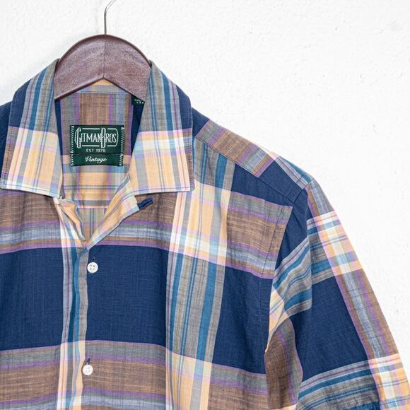 GITMAN BROS. Vintage Men's Small Short Sleeve Shirt Blue Plaid Button up - Picture 4 of 6